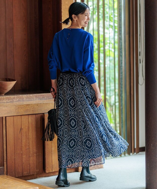 23区 S オーナメントプリント ギャザースカート ネイビープリント