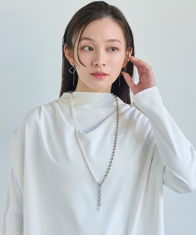 Phoebe 【セレモニーセット】マルチwayメタルボールパールネックレス×2wayグレースツイストラインイヤリングSET シルバー