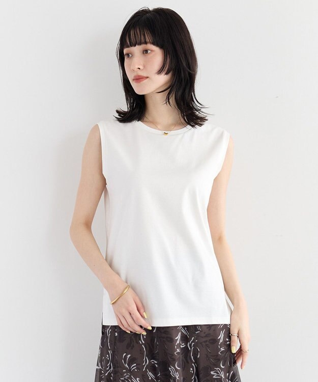 YECCA VECCA コットンスムースノースリーブトップス Off White