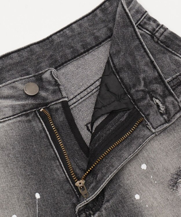 WEGO タイ付きダメージハーフデニムパンツ デニムブラック