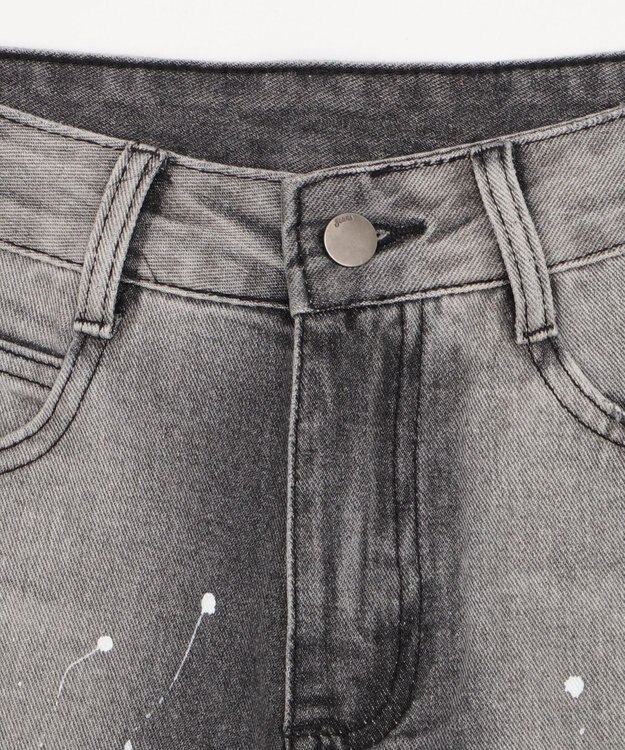 WEGO タイ付きダメージハーフデニムパンツ デニムブラック