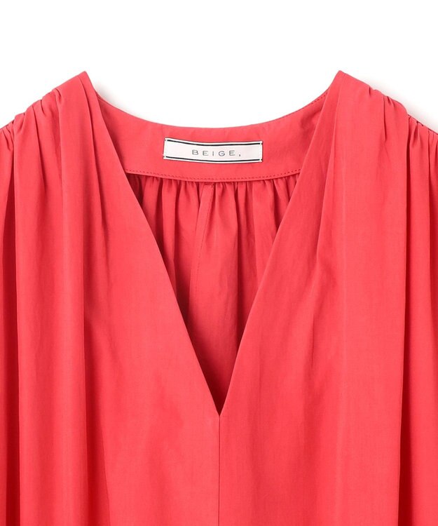 BEIGE， 【洗える】MALLOW / コットンパフスリーブマキシドレス Poppy Red