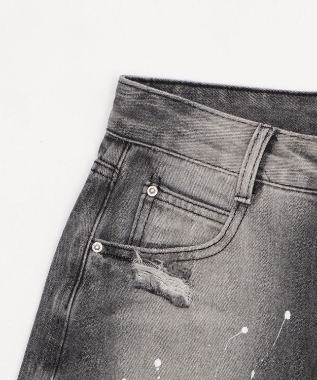 WEGO タイ付きダメージハーフデニムパンツ デニムブラック