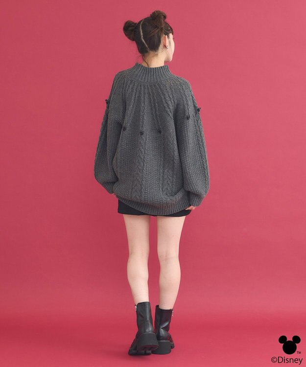 earth music&ecology Disney/ポイントミッキーケーブルニット チャコールグレー