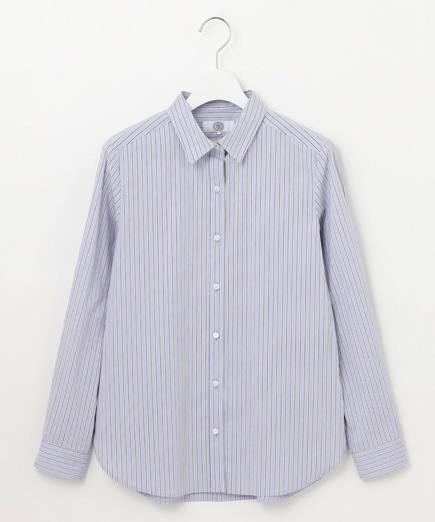 J.PRESS LADIES L 【洗える】BEZ ストライプ シャツカラー ブラウス サックスブルー系1