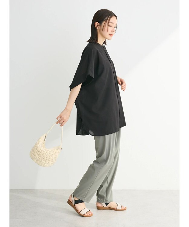 Green Parks 綿麻混ポンチョ風シャツ Black