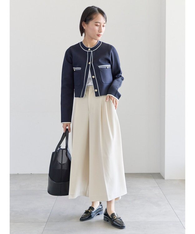 Te chichi ミラノリブ配色ラインカーディガン ネイビー