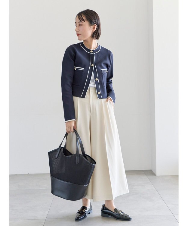 Te chichi ミラノリブ配色ラインカーディガン ネイビー