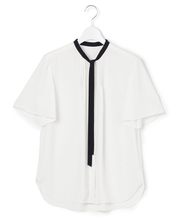 23区 L 【洗える】バックサテンアムンゼン バイカラー ボウタイ ブラウス ホワイト系