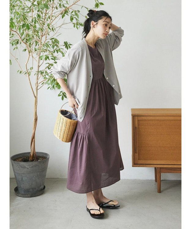 CRAFT STANDARD BOUTIQUE UVカット/接触冷感/マシンウォッシャブル/Vネックニットカーディガン Gray Beige