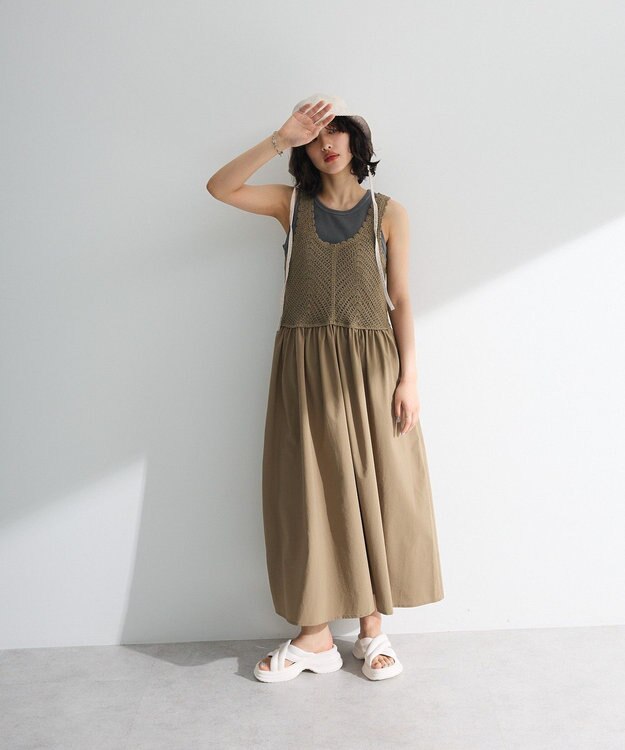 Green Parks ・ＳＵＧＡＲ　ＳＰＯＯＮ　クロシェキリカエワンピース Gray Beige