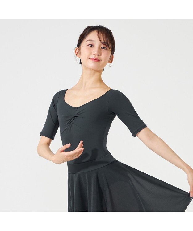 Chacott 5分袖レオタード ボトルグリーン