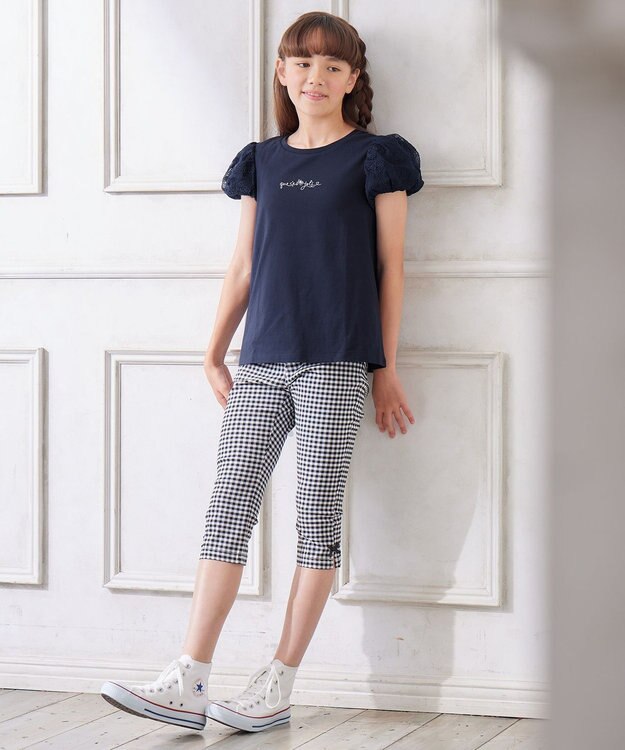 ANY KIDS 袖 チュール Ｔシャツ ネイビー