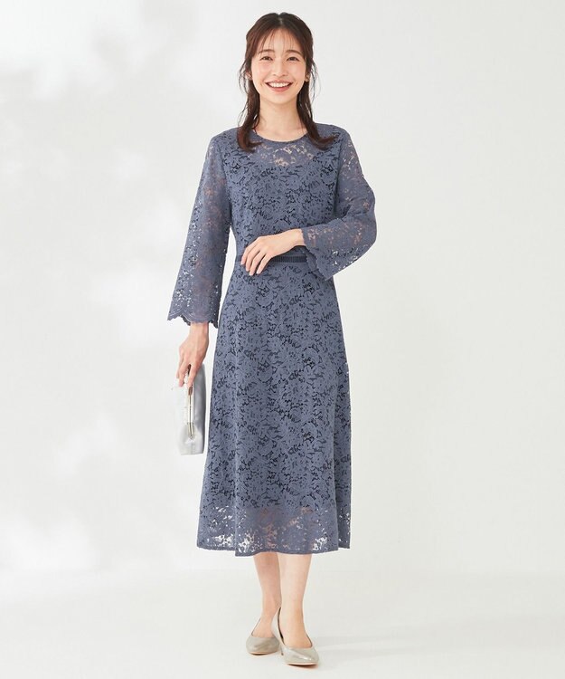 ANY SIS L 【洗える】総レース ワンピース スモーキーブルー