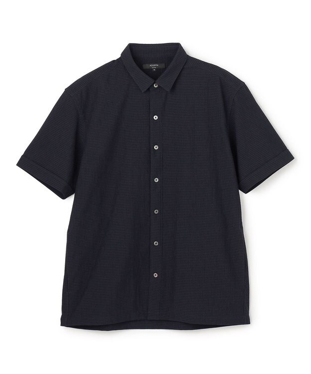 JOSEPH HOMME 【新型】トリコサッカーストレッチ　 レギュラーカラー半袖シャツ ネイビー系
