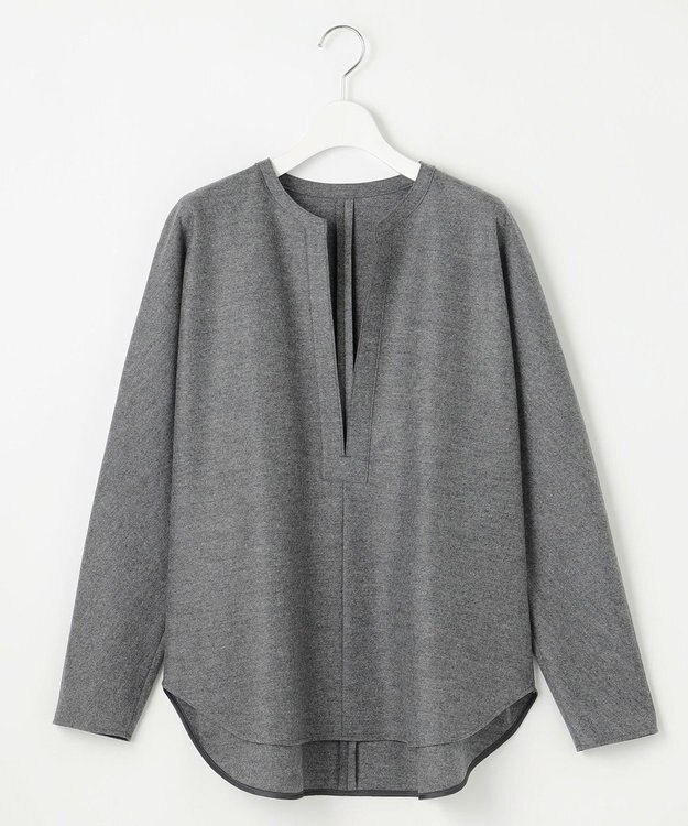 23区 【エステータ】ウールツイルジャージー スリットネック ブラウス グレー