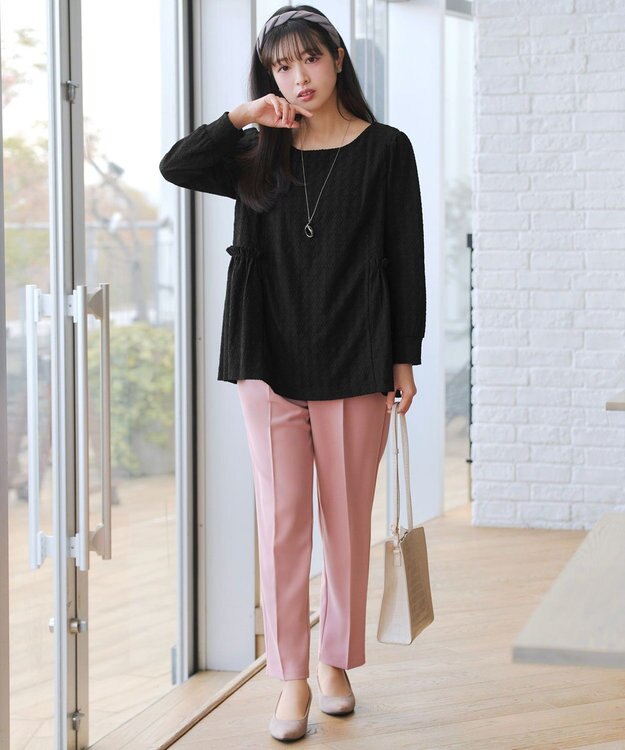 Tiaclasse L ダイヤ柄ジャガードパフスリチュニック ブラック