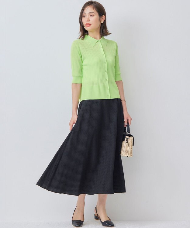 組曲 L ステッチストライプドビー フレアスカート ブラック系