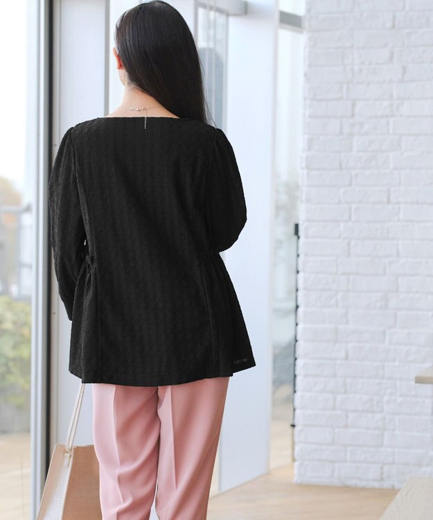 Tiaclasse L ダイヤ柄ジャガードパフスリチュニック ブラック