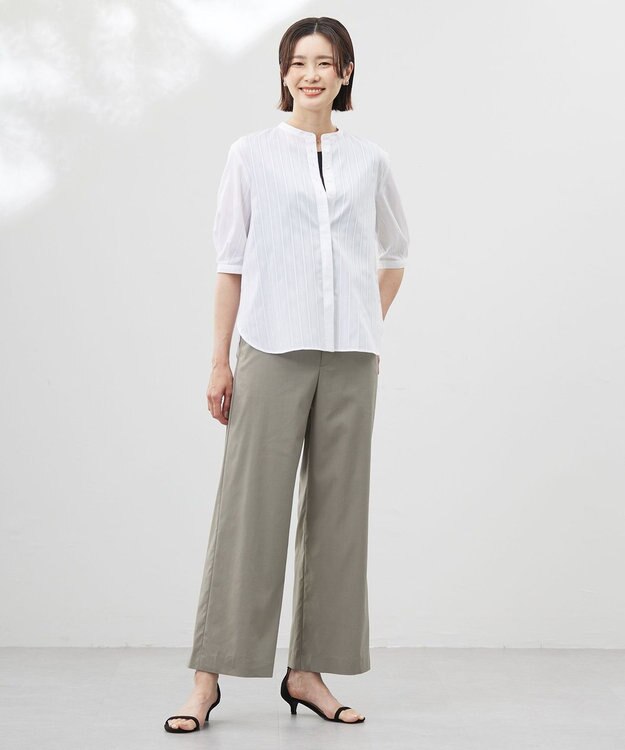 J.PRESS LADIES S 【洗える・接触冷感・吸水速乾】ドライリネンストレッチ ワイド パンツ ライトカーキ系