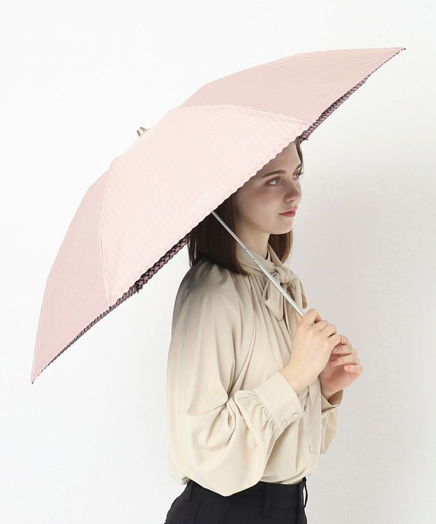 MOONBAT 【軽量】マッキントッシュ フィロソフィー 晴雨兼用日傘 折りたたみ傘 ストライプ／遮光 遮熱 UV ペールピンク