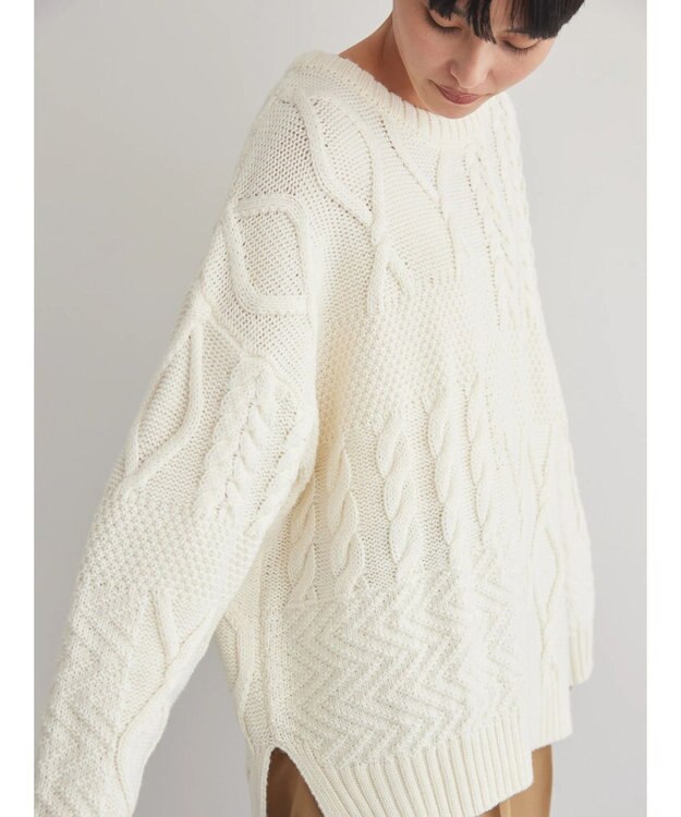 AMERICAN HOLIC パッチワークケーブルニットプルオーバー Ivory
