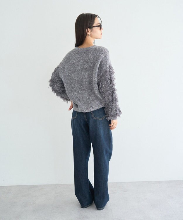 YECCA VECCA ラメフェザー袖フリンジニット Charcoal Gray