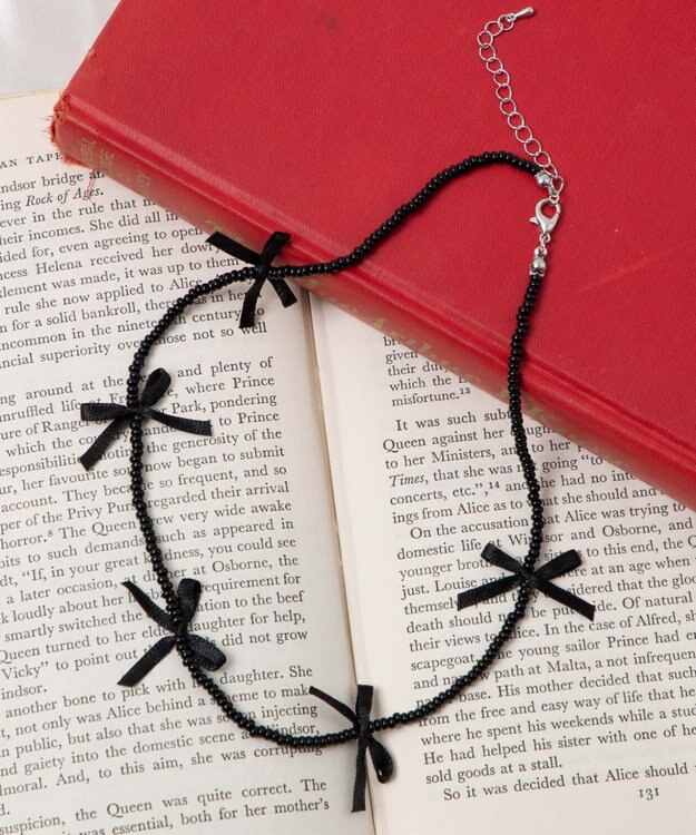 WEGO Lビーズサテンリボンネックレス ブラック