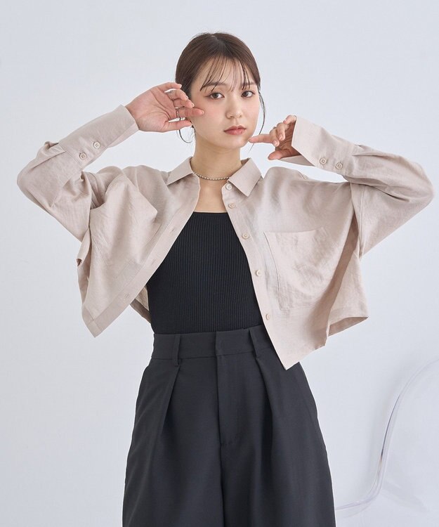 earth music&ecology Ｗポケットショートシャツ Beige