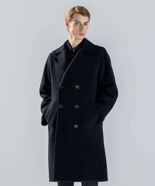 JOSEPH HOMME 【LEON掲載】【新素材】ウールキャメルリバー　ダブルブレストチェスターコート ブラック系