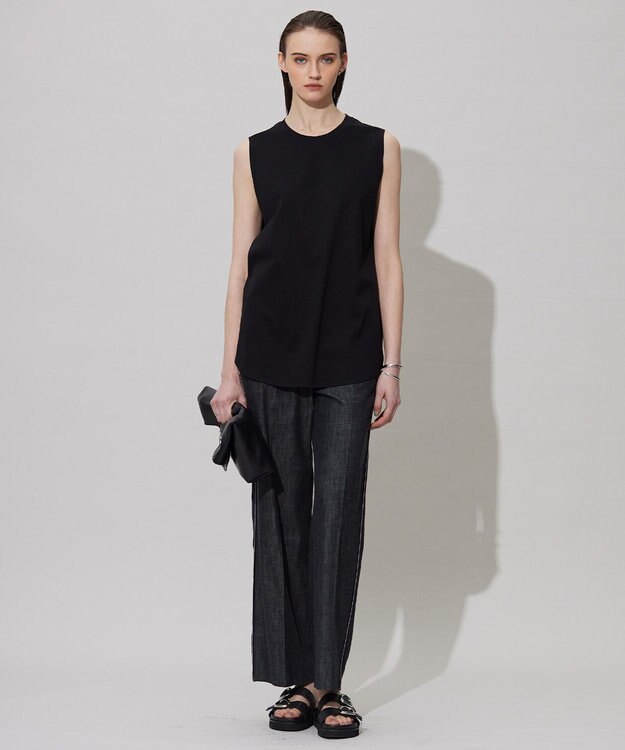 ICB L 【接触冷感・洗える】コンパクトスムース ノースリーブ Tシャツ ブラック系