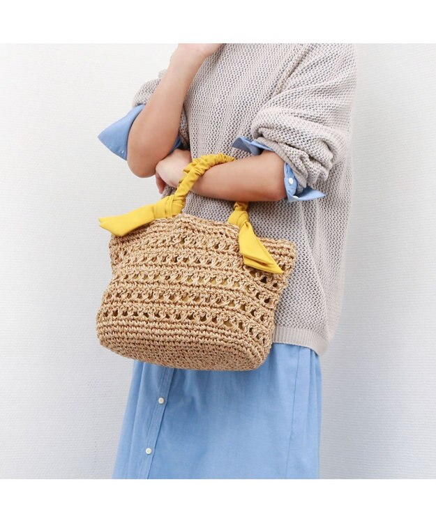UNBILLION カシュカシュ cachecache / 下がりリボン柄編みトートバッグ マスタード
