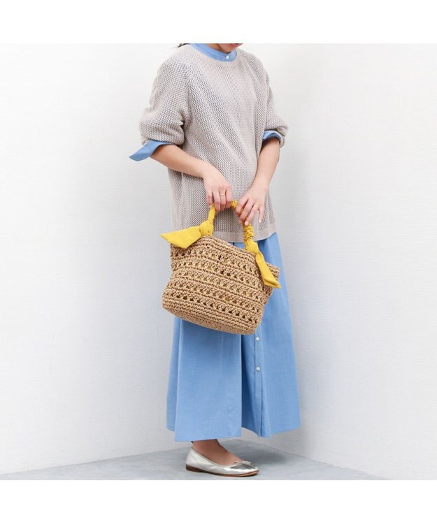 UNBILLION カシュカシュ cachecache / 下がりリボン柄編みトートバッグ マスタード