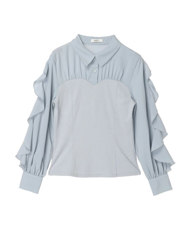 earth music&ecology ドッキングフリルシャツ見えプルオーバー Blue