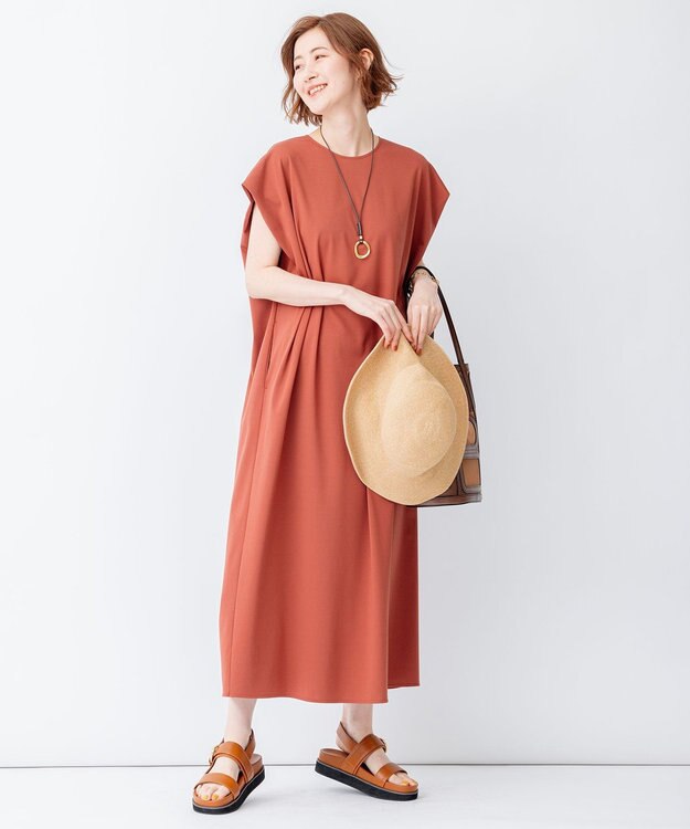 23区 L 【洗える】ライトスムース ロング ワンピース テラコッタ系