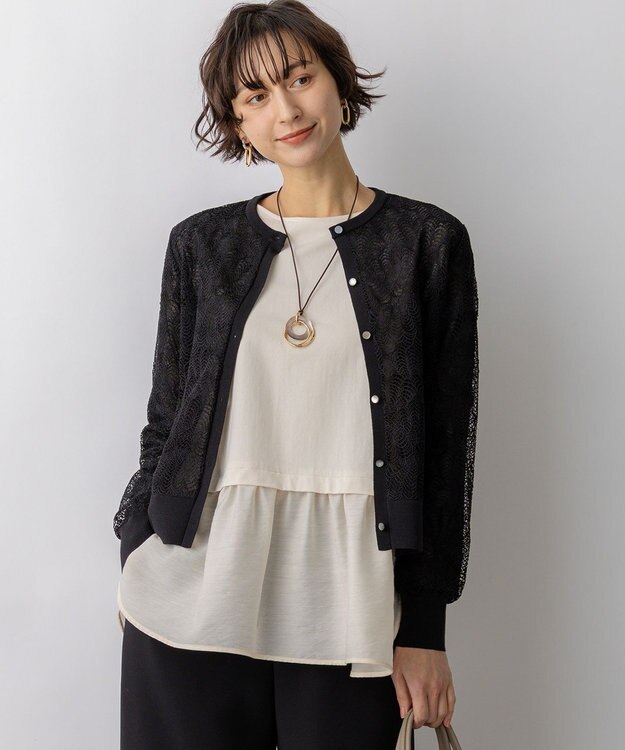 23区 L 【先行予約】ラッセルレース ニット カーディガン ブラック系