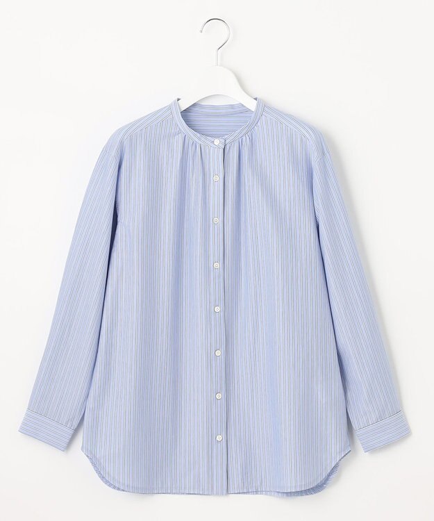 J.PRESS LADIES ストライプジャージー バンドカラー カットソー サックスブルー系1