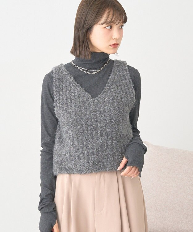 earth music&ecology ＭＩＸカラーブークレニットビスチェ Charcoal Gray