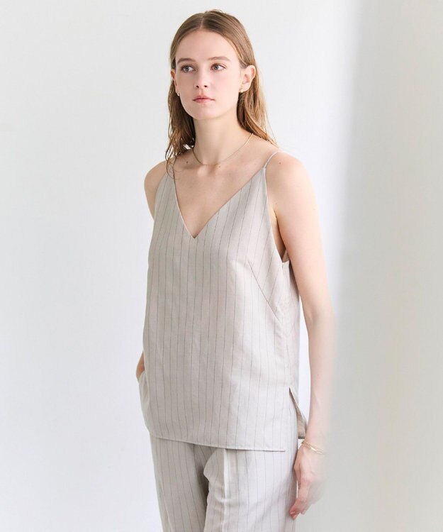 BEIGE， ERYTH / リネンストライプ キャミソール Flax × Bordeaux