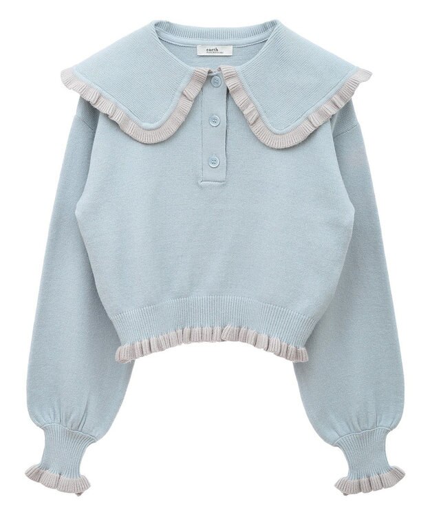 配色フリルカラーニットプルオーバー / earth music&ecology