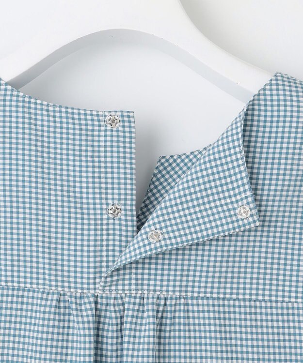 J.PRESS LADIES L 【洗える】アセVis ギンガム ボリュームスリーブ ブラウス シーグリーン系3