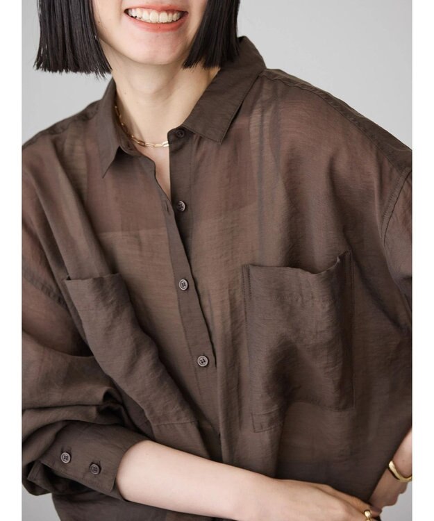AMERICAN HOLIC シアーＣＯＯＬポケット付きルーズシャツ Brown
