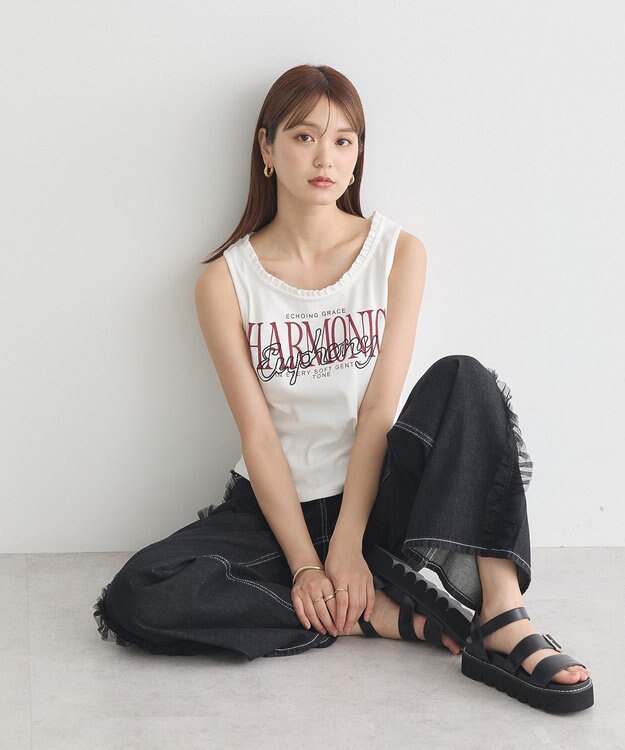 earth music&ecology フリルロゴノースリーブプルオーバー Off White