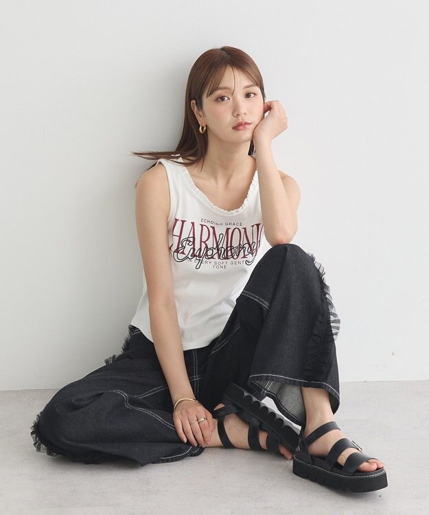 earth music&ecology フリルロゴノースリーブプルオーバー Off White