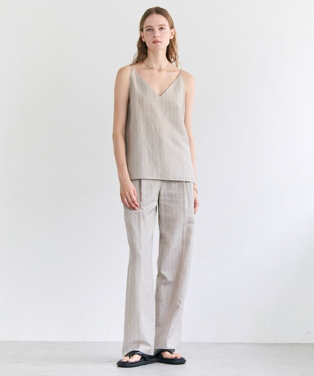 BEIGE， ERYTH / リネンストライプ キャミソール Flax × Bordeaux