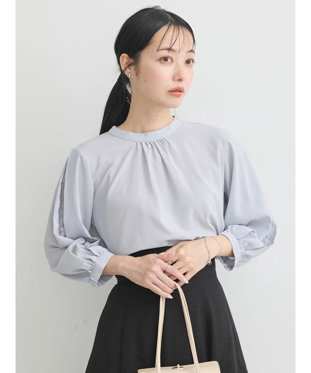 earth music&ecology レーススリーブブラウス Grayish Blue