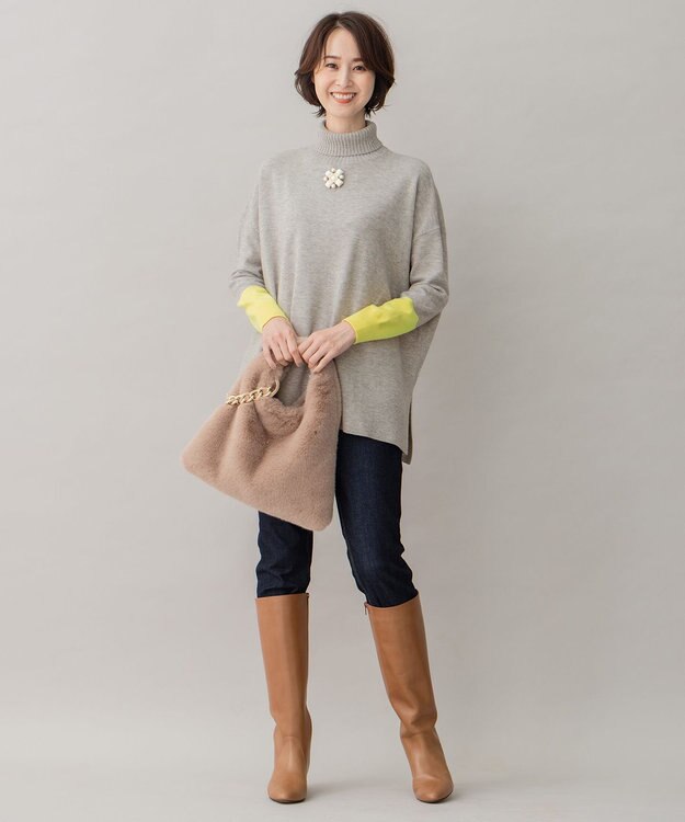 自由区 【洗える】セミウーステッドウール タートルネックニット ライトグレー系1