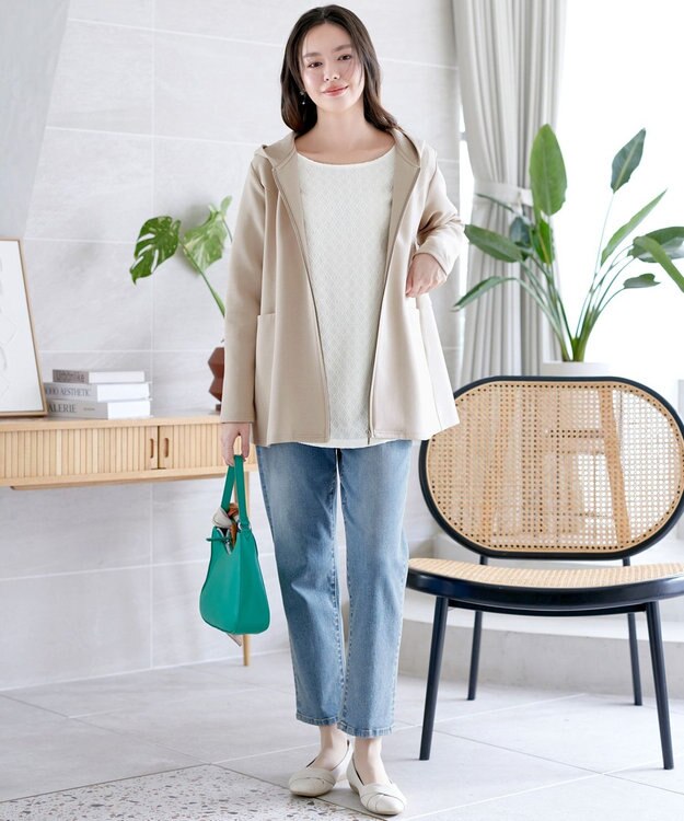 Tiaclasse L ダイヤ柄ジャガードパフスリチュニック オフホワイト