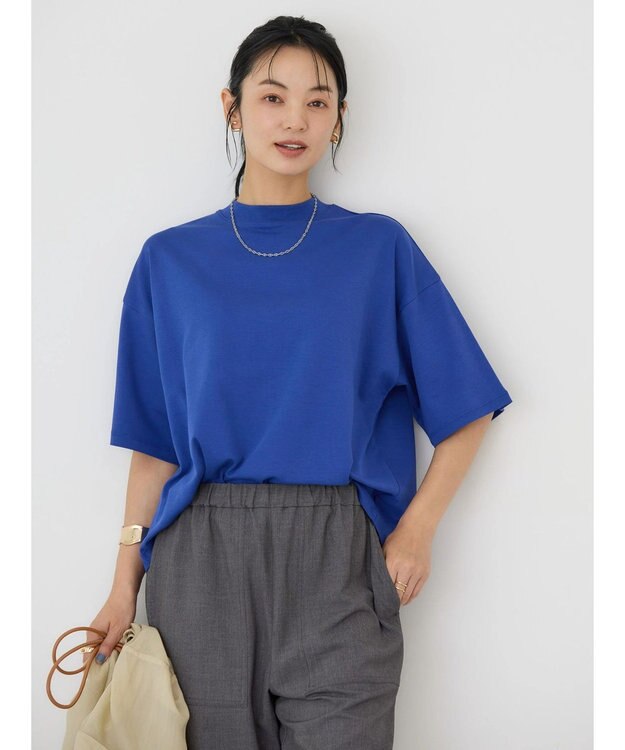 AMERICAN HOLIC モックネック５分袖カットプルオーバー Blue