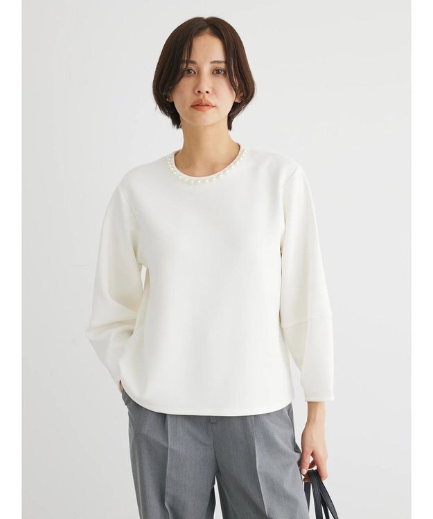 Green Parks パール付ポンチカットプルオーバー Off White